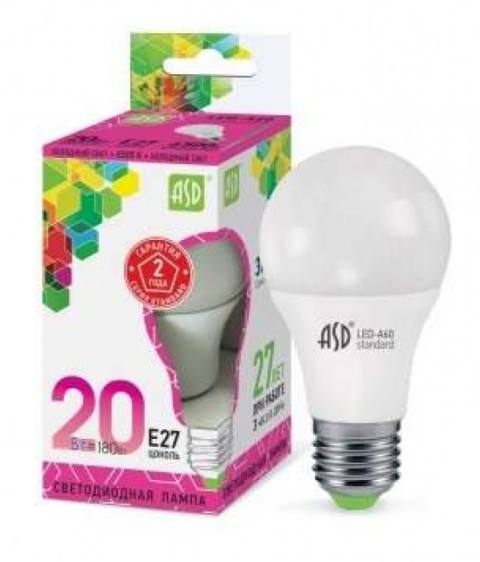 Лампа светодиодная LED-A60-standard 20Вт грушевидная 230В E27 6500К 1800Лм ASD 4690612014210 